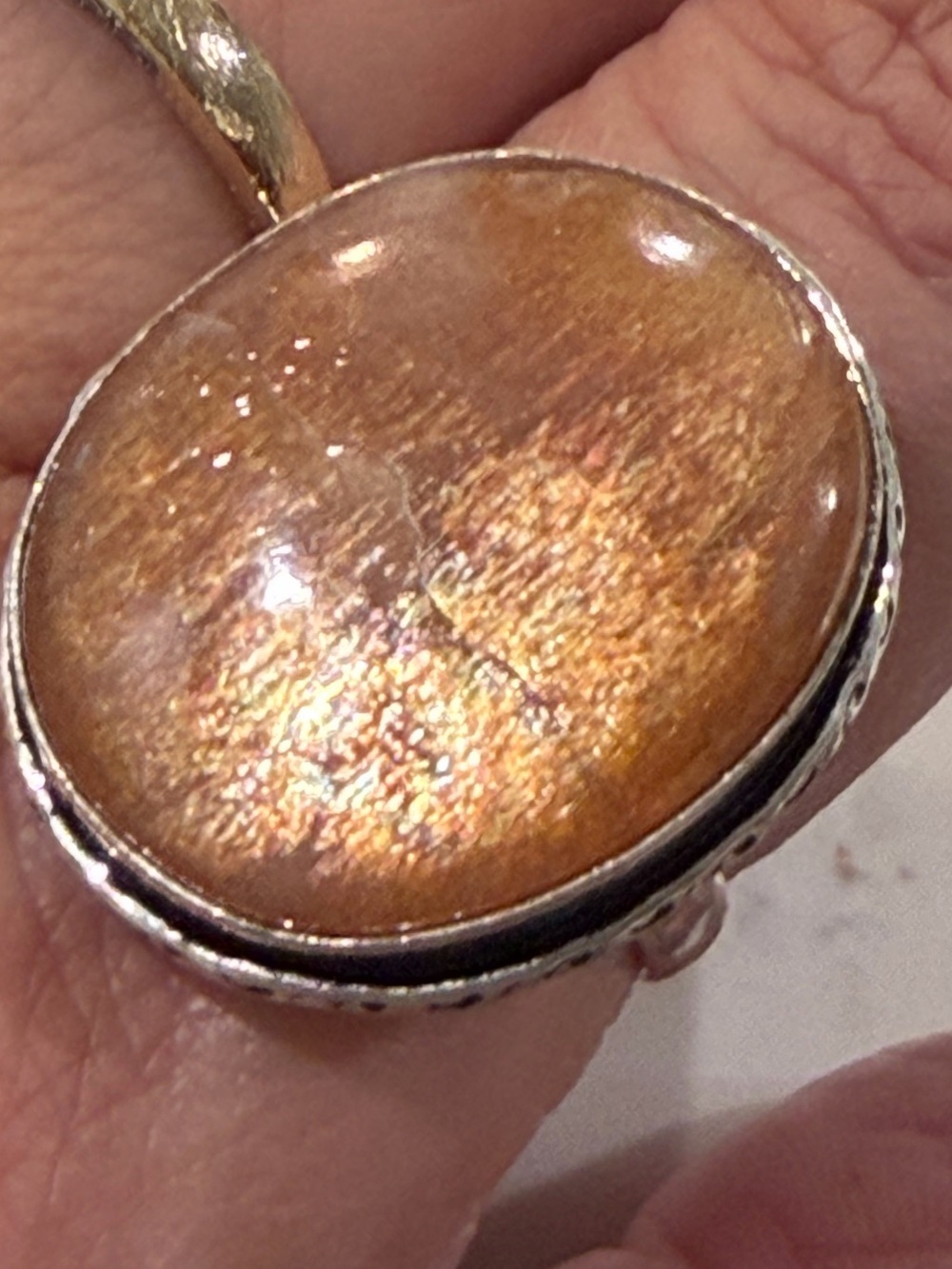 Genuine Natural Sunstone Cabochon Ring - Solid 925 Sterling Silver